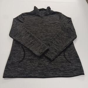 High Neck Women's Gray 1/4 Zip Cotton Blend Sweatshirt Pullover Size Large